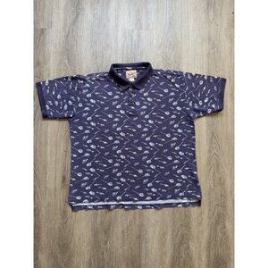 Vintage 90s Y2K Woolrich Outdoor Original Fish Boat AOP Polo Shirt Large Rare